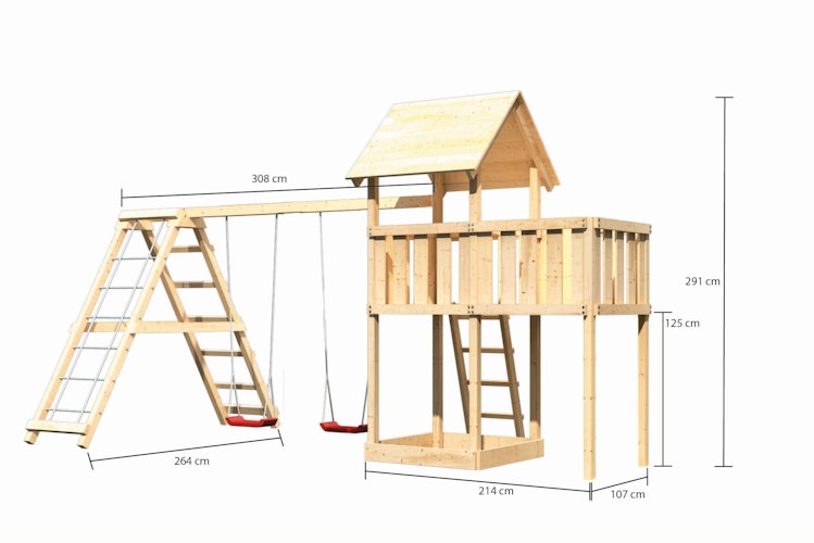 Akubi Kinderspielturm Lotti inkl. Doppelschaukelklettergerüst und Anbauplattform