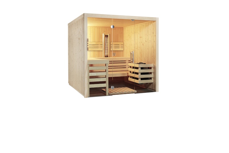 Abverkaufsmodell Infraworld Sauna Panorama Complete 208 Fichte - 75 mm Multifunktionssauna inkl. 5-teiligem gratis Zubehörset