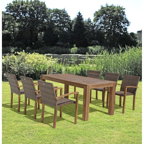 Garden Pleasure Gartenmöbel-Set TOPEKA, Tisch + 6 Stühle, Akazie / Polyrattan