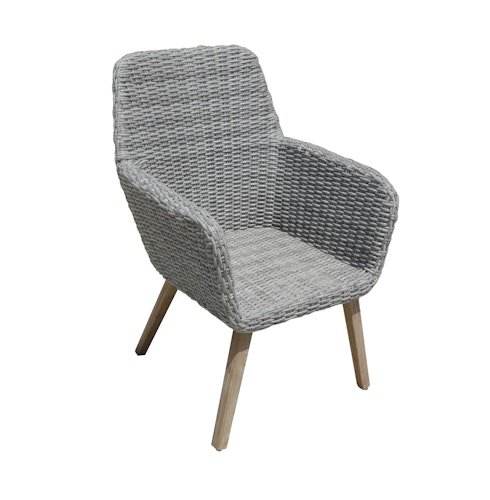 Garden Pleasure Gartenmöbel Set FREMONT / RAPALLO, Tisch Ø 110 + 4 Sessel, Akazie / Polyrattan Grau / Kissen 100 % Polyester Dunkelgrau