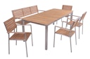 Vorschaubild Garden Pleasure Gartenmöbel Set DALLAS / DENVER 01, Tisch 200 x 90 + Bank + 4 Stapelsessel, Edelstahl / Teak