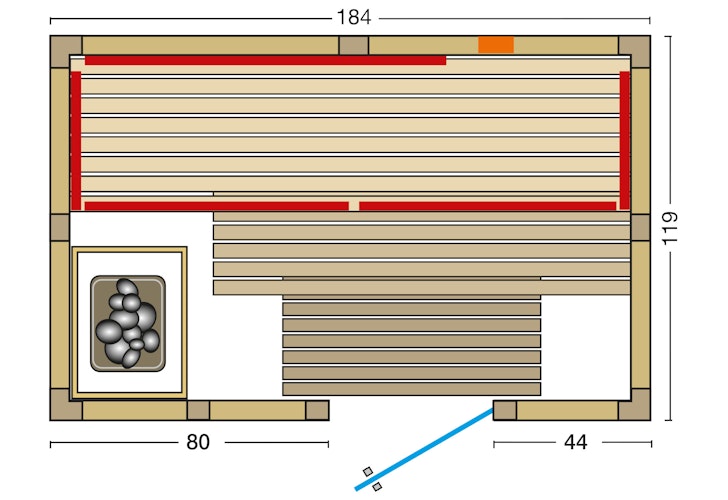 Infraworld Sauna Vitalis 184 Complete - 40 mm Massivholzsauna inkl. 5-teiligem gratis Zubehörset