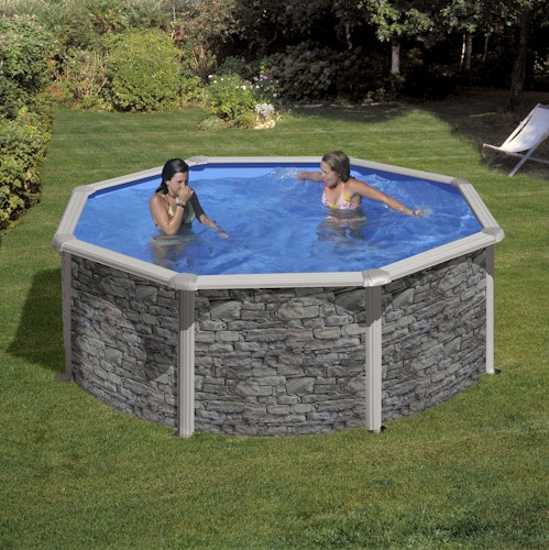 myPOOL Swimming Pool Poolset Feeling Steinoptik - Rundform mit Stahlwandbecken