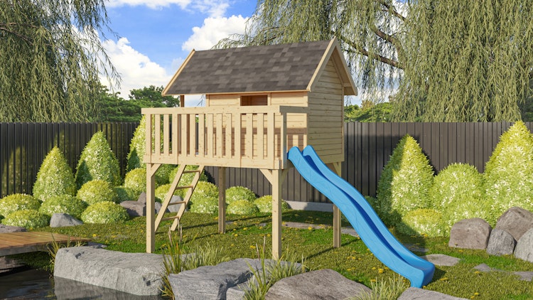 Akubi Stelzenhaus Fidel mit Satteldach inkl. Wellenrutsche