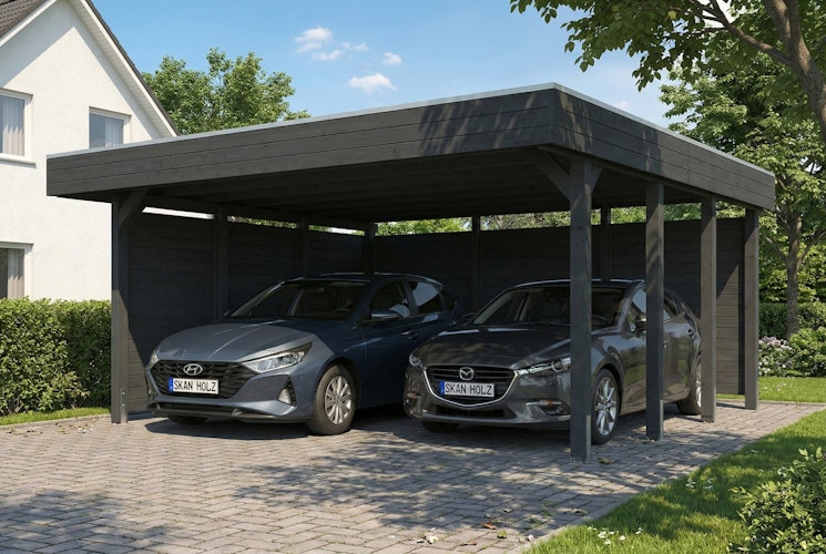 Skan Holz Doppelcarport Friesland 546x555 cm inkl. Seiten- und Rückwand Set C