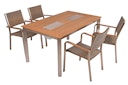 Vorschaubild Garden Pleasure Gartenmöbel Set FLORENCE 06, Tisch 150 x 90 + 4 Stapelsessel, Aluminium / Nonwood / Polyrattan