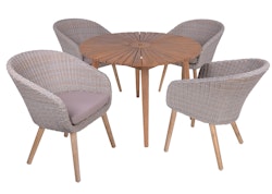 Garden Pleasure Gartenmöbel Set FREMONT / ARVADA, Tisch Ø 110 + 4 Sessel, Akazie / Polyrattan Pfeffergrau / Kissen 100 % Polyester Taupe