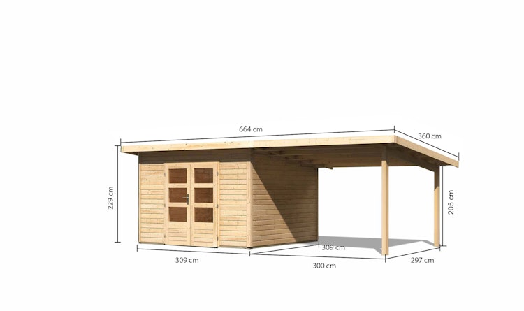 Karibu Woodfeeling Gartenhaus Northeim 3 inkl. 300 cm Schleppdach/Seiten- und Rückwand