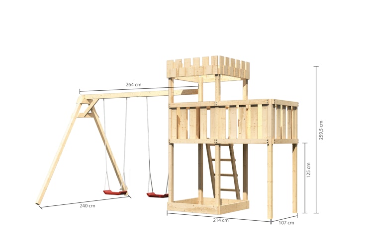 Akubi Kinderspielturm Ritterburg Löwenherz inkl. Doppelschaukelanbau und Anbauplattform
