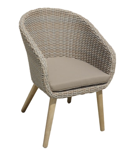 Garden Pleasure Gartenmöbel Set OAKLAND / VISALIA, Tisch 200 x 100 + 4 Sessel, Akazie / Polyrattan Muskatnuss / Kissen 100 % Polyester Taupe