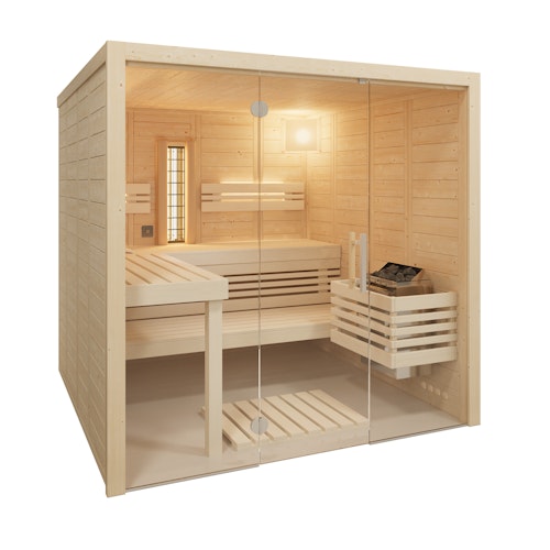 Abverkaufsmodell Infraworld Sauna Solido Glas Complete 212 - 40 mm Multifunktionssauna inkl. 5-teiligem gratis Zubehörset