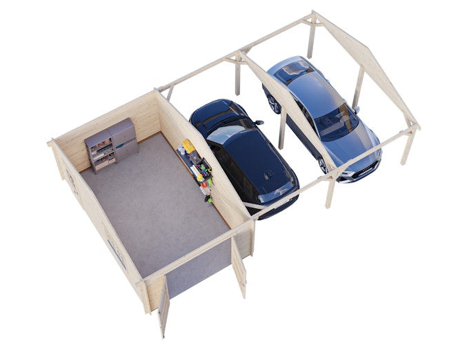 Palmako Garage Roger 19,0 + 33,2 m² - 44 mm - mit Holztor