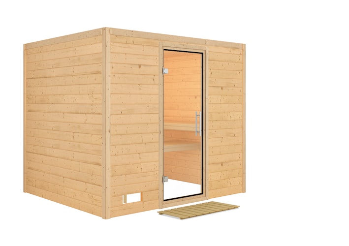 Karibu Sauna Sonara - Massivholzsauna mit Fronteinstieg 38 mm inkl. gratis Sauna-Zubehörset im Wert von 234,94 €