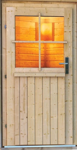 Karibu klassische Türe für Außensauna mit Klarglas-Lichtausschnitten