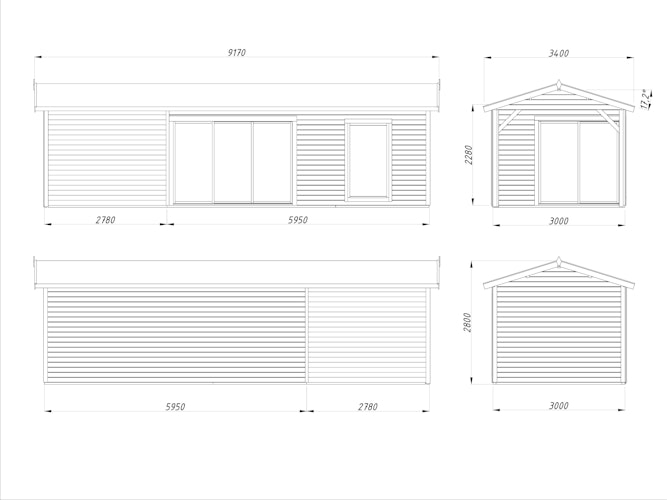 Palmako Gartenhaus Amanda 17,1 +7,8 m² Slide - 44 mm
