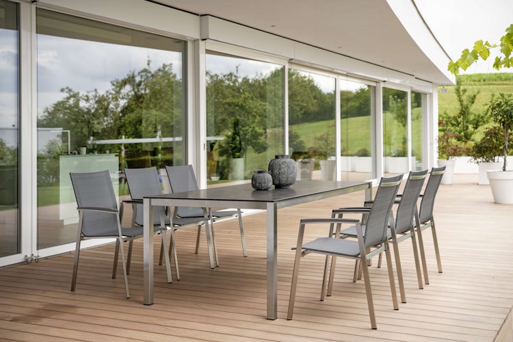 STERN Stapelsessel NEW TOP, Edelstahl / Textilen Karbon / Alu-Armlehnen Anthrazit