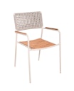 Vorschaubild Garden Pleasure Gartenmöbel Set CARMEL, Tisch 150 x 90 + 4 Stapelsessel, Stahl Weiß / Teak / Rope