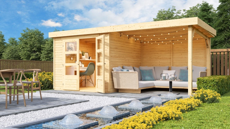 Karibu Woodfeeling Gartenhaus Askola 2/3/3,5/4/5 mit 280 cm Schleppdach + Rückwand