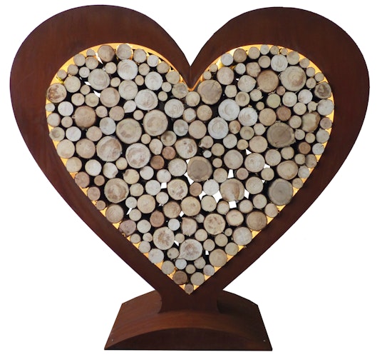 Badeko Herz Holzregal 200 cm in Edelrostoptik – Inkl. LED-Beleuchtung