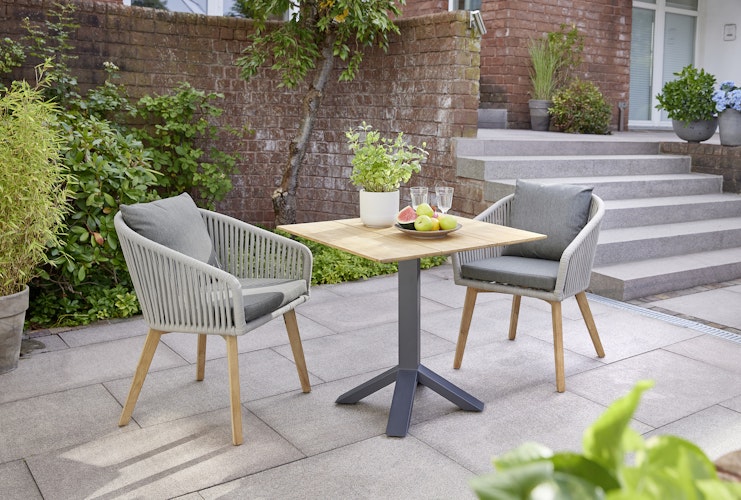 Diamond Garden Tisch SHEFFIELD 80 x 80 cm, Edelstahl Dunkelgrau / Recycled Teak