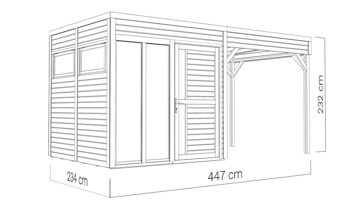 Bertilo Element-Gartenhaus Cubus 2 Office inkl. Lounge-Anbau - 19 mm