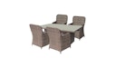 Vorschaubild Garden Pleasure Gartenmöbel Set BORDEAUX I, Tisch 200 x 100 + 4 Sessel, Polyrattan Nelkenbraun / Glasplatte / Kissen 100 % Polyester Dunkelgrau