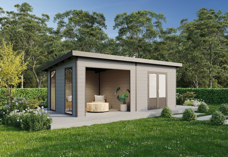 Wolff Finnhaus Seitenwandpaket inkl. 2 Fenster für WPC Gartenhäuser Tona 5024/6024 Hellgrau