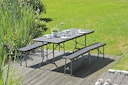 Vorschaubild Garden Pleasure Gartenmöbel Set VENTANA, Klapptisch 180 x 74 cm + 2 Klappbänke, Stahl Dunkelgrau / Kunststoff Schwarz