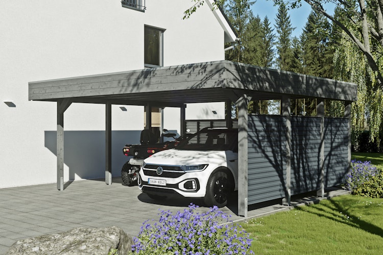 Skan Holz Carport Friesland Hybrid Set 13 557x555 cm inkl. Rück- und Seitenwände aus Aluminium