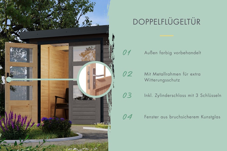 Karibu Metall-Holzgartenhaus Hybridhaus Pluto A/B/C/D - 28 mm/0,5 mm