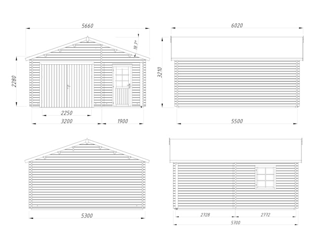 Palmako Garage Roger 21,9+5,2 m² - 44 mm - mit Holztor