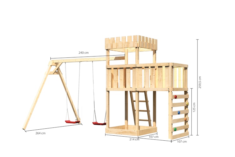 Akubi Kinderspielturm Ritterburg Löwenherz inkl. Doppelschaukelanbau, Anbauplattform und Kletterwand
