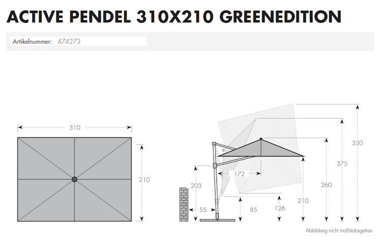 doppler Pendelschirm ACTIVE 310 x 210 Green Edition, Aluminium Anthrazit / Polyester 200 g/m²