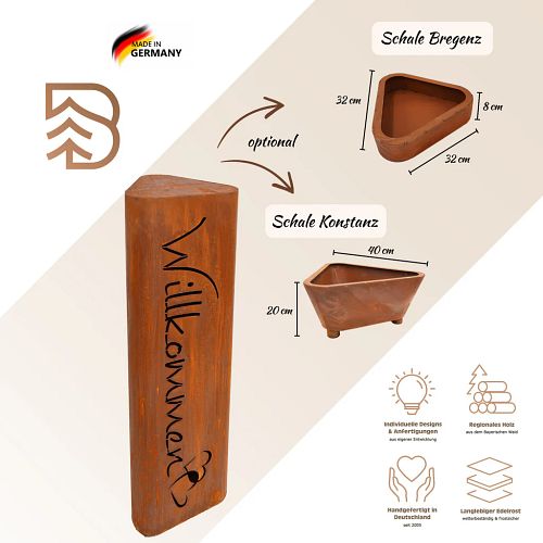 Badeko Metallsäule Bregenz in Edelrostoptik - inkl. Pflanzschale