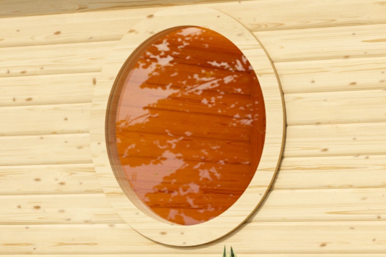 Karibu Saunafenster rund für Außensaunen mit 38 mm Wandstärke