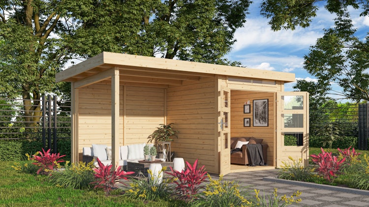 Karibu Woodfeeling Gartenhaus Kandern 1/2/3 mit 235 cm Schleppdach + Rückwand