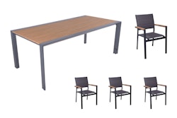 Garden Pleasure Gartenmöbel Set SILEA / DAVINA 01, Tisch 200 x 100 + 4 Stapelsessel, Aluminium / Nonwood / Kunststoffgewebe