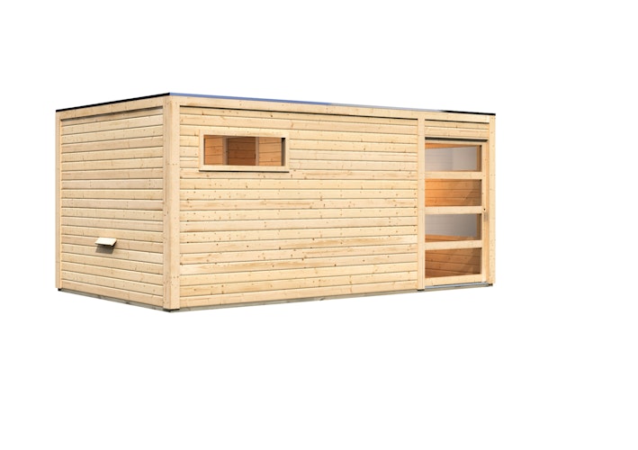 Karibu Gartensauna Saunahaus Hygge inkl. Vorraum, naturbelassen inkl. gratis Sauna-Zubehörset im Wert von 234,94 €