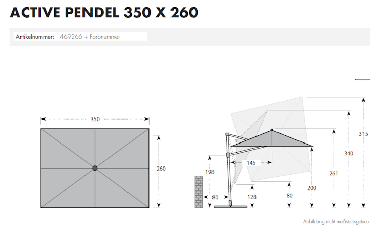 doppler Pendelschirm ACTIVE 350 x 260, Aluminium Grau / 100 % Polyester 200 g/m²