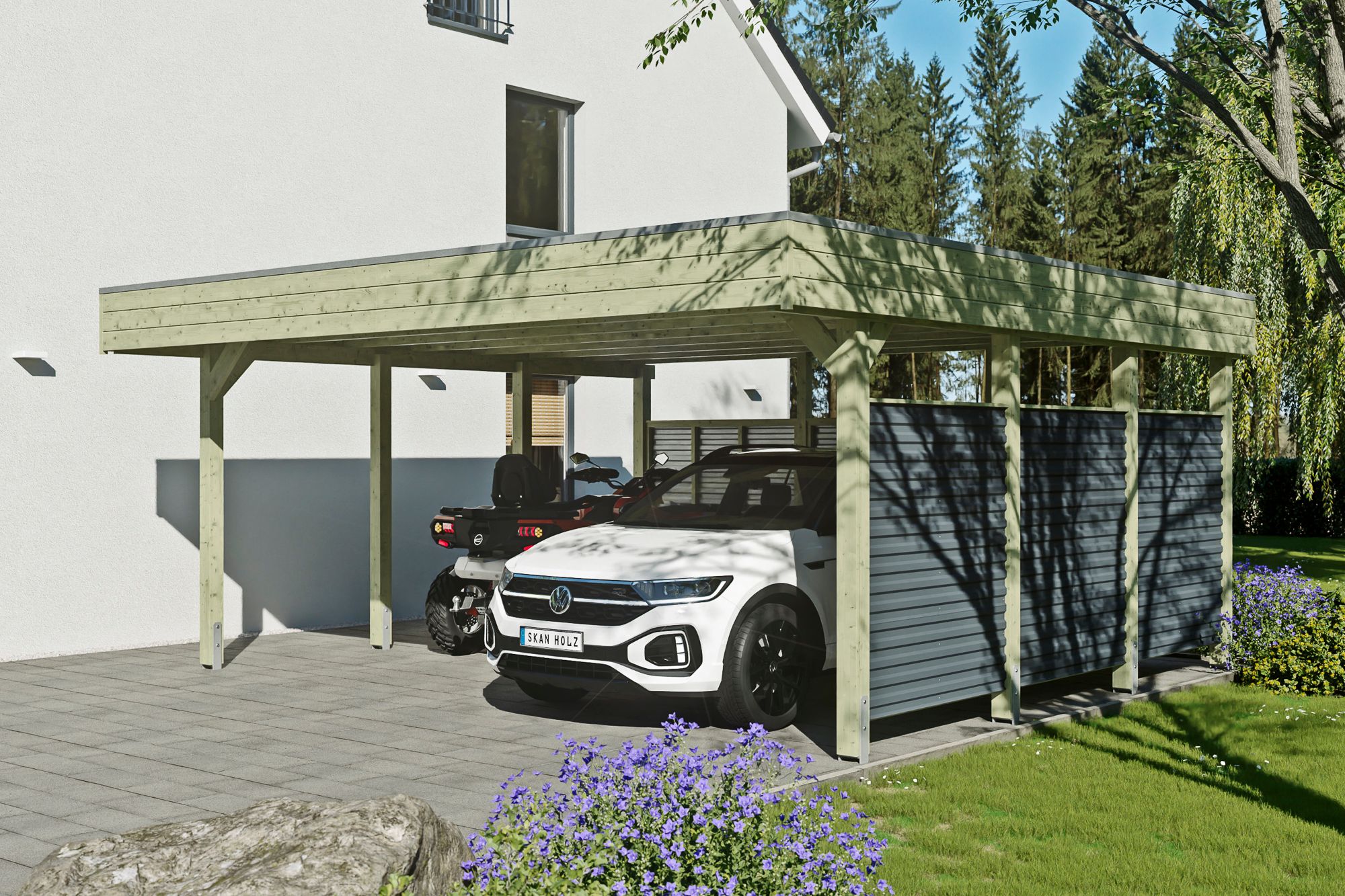 Skan Holz Carport Friesland Hybrid Set 13 557x555 cm inkl. Rück- und Seitenwände aus Aluminium