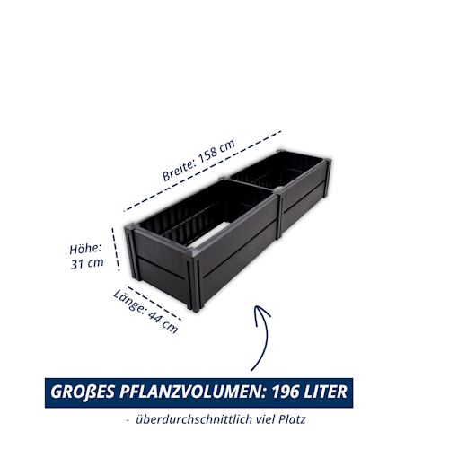 KHW Hochbeet Demeter L schmal - B 158 x T 44 x H 31 cm - 196 l