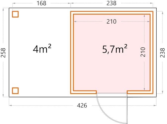 Telluria Metallgerätehaus Classico 2424 mit 170 cm Seitendach small