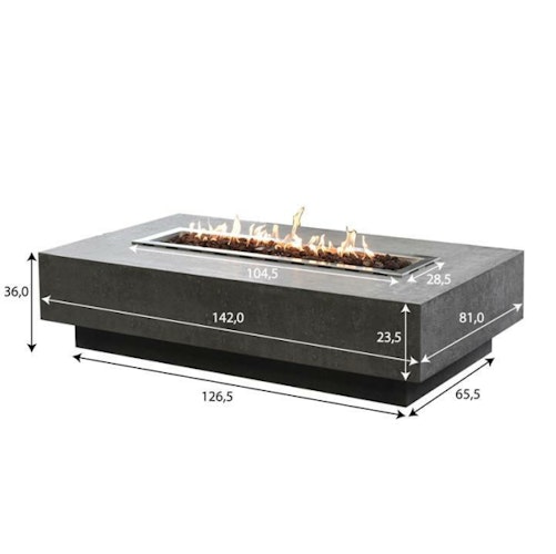 Gardenforma Gas Feuerstelle Hampton aus Faserbeton in Betonoptik, grau