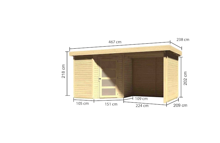 Karibu Woodfeeling Gartenhaus Schwandorf 3/5 inkl. 225 cm Schleppdach//Seiten- und Rückwand