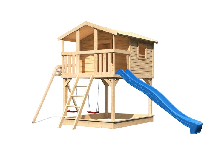 Akubi Kinderspielhaus Kinderspielgerät Benjamin inkl. Wellenrutsche und Doppelschaukelanbau
