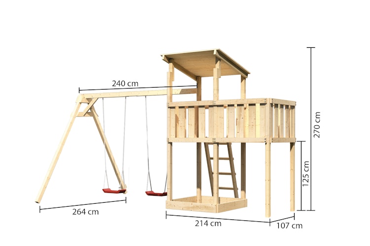 Akubi Kinderspielturm Anna mit Pultdach inkl. Doppelschaukel und Anbauplattform