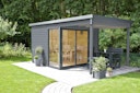 Vorschaubild Wolff Finnhaus Gartenhaus Studio 44-B mit Alu-Eckverkleidung/Schiebetür und 200 cm Lounge Anbau (Starletta 5232)
