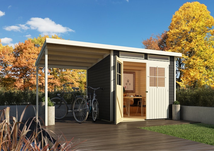 Karibu Eco Gartenhaus Grebenau / Glücksburg 2/3/4 mit 190 cm Schleppdach