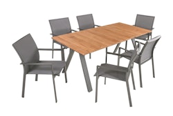 Garden Pleasure Gartenmöbel Set DAVINA / RANA 04, Tisch 180 x 90 +  6 Stapelsessel, Aluminium / Teak / Kunststoffgewebe