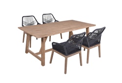 Garden Pleasure Gartenmöbel Set OAKLAND / POMONA, Tisch 200 x 100 + 4 Sessel, Akazie / Rope / Kissen 100 % Polyester